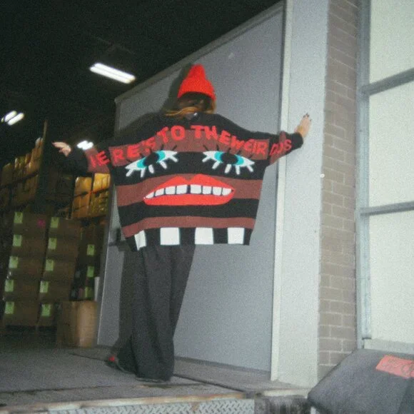 Dressed in LALA Here's To The Weirdos Oversized Cardigan NWT - Picture 3 of 5